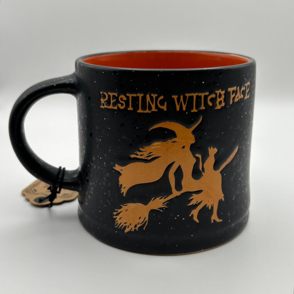 Global Design Connections Resting Witch Face Halloween Black Orange Mug 17oz NWT